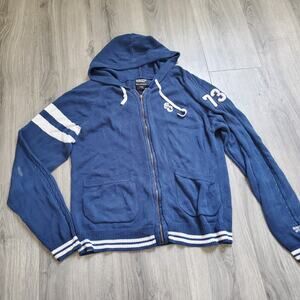 Sedgwick & Cedar Hoodie Mens XL Blue Full Zip Knit Varsity 73 Sweatshirt Preppy